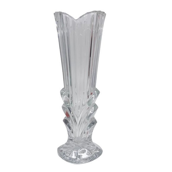 Bud Vase Clear Glass Fluted 8" High Heavyweight Flared Ribbed Footed for Flowers - Picture 6 of 7